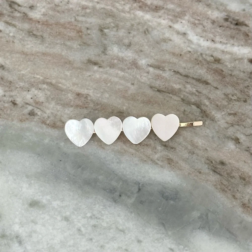 BaubleBar Heart Shaped White Mother of Pearl Look Hair Barrette